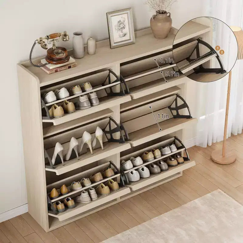 46.3 Meuble à chaussures avec 6 tiroirs basculants, Organiseur de chaussures en bois avec étagère réglable, Meuble à chaussures dissimulé pour Couloir, Salon, Entrée