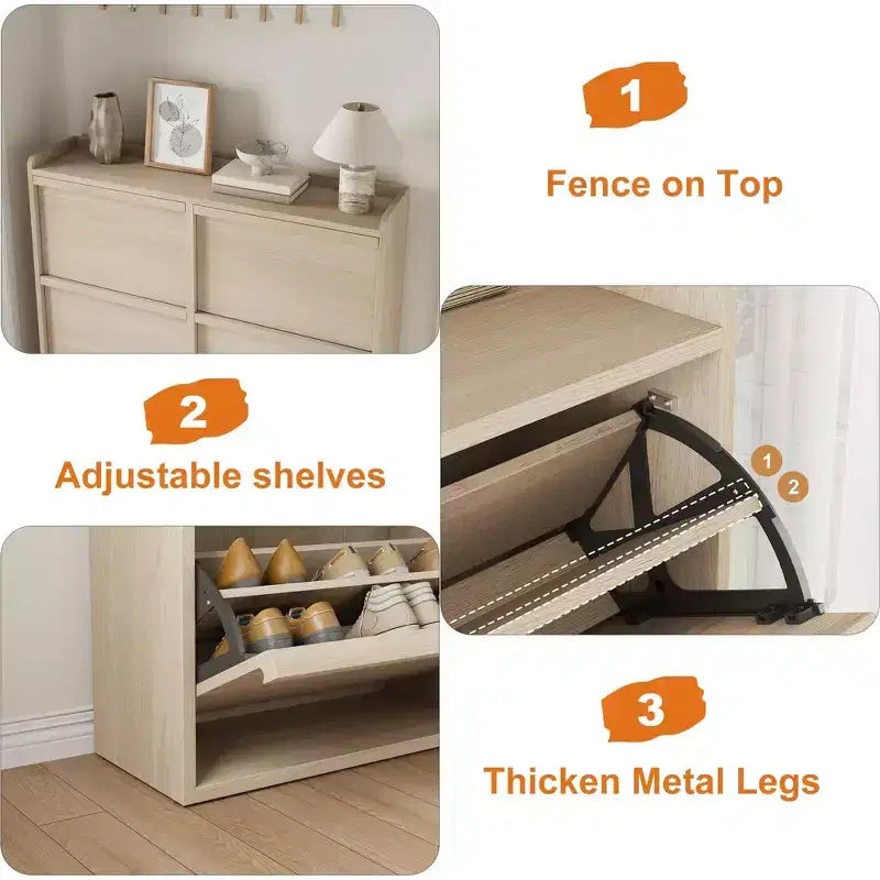46.3 Meuble à chaussures avec 6 tiroirs basculants, Organiseur de chaussures en bois avec étagère réglable, Meuble à chaussures dissimulé pour Couloir, Salon, Entrée