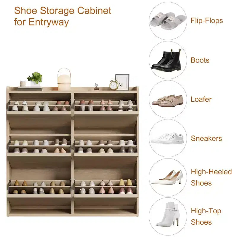 46.3 Meuble à chaussures avec 6 tiroirs basculants, Organiseur de chaussures en bois avec étagère réglable, Meuble à chaussures dissimulé pour Couloir, Salon, Entrée