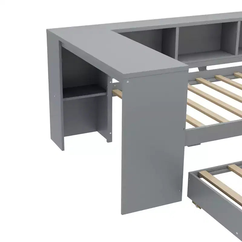 Lit de repos double/grand format avec lit gigogne, cadre de lit en bois avec bureau, tiroirs de rangement et étagères, pas besoin de sommier tapissier