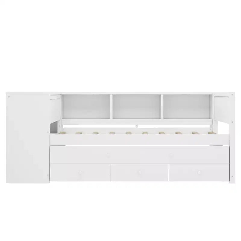 Lit de repos double/grand format avec lit gigogne, cadre de lit en bois avec bureau, tiroirs de rangement et étagères, pas besoin de sommier tapissier