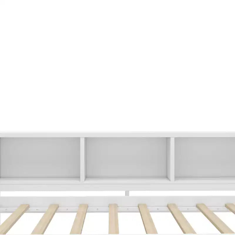 Lit de repos double/grand format avec lit gigogne, cadre de lit en bois avec bureau, tiroirs de rangement et étagères, pas besoin de sommier tapissier