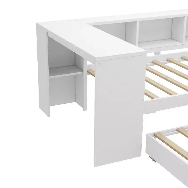Lit de repos double/grand format avec lit gigogne, cadre de lit en bois avec bureau, tiroirs de rangement et étagères, pas besoin de sommier tapissier