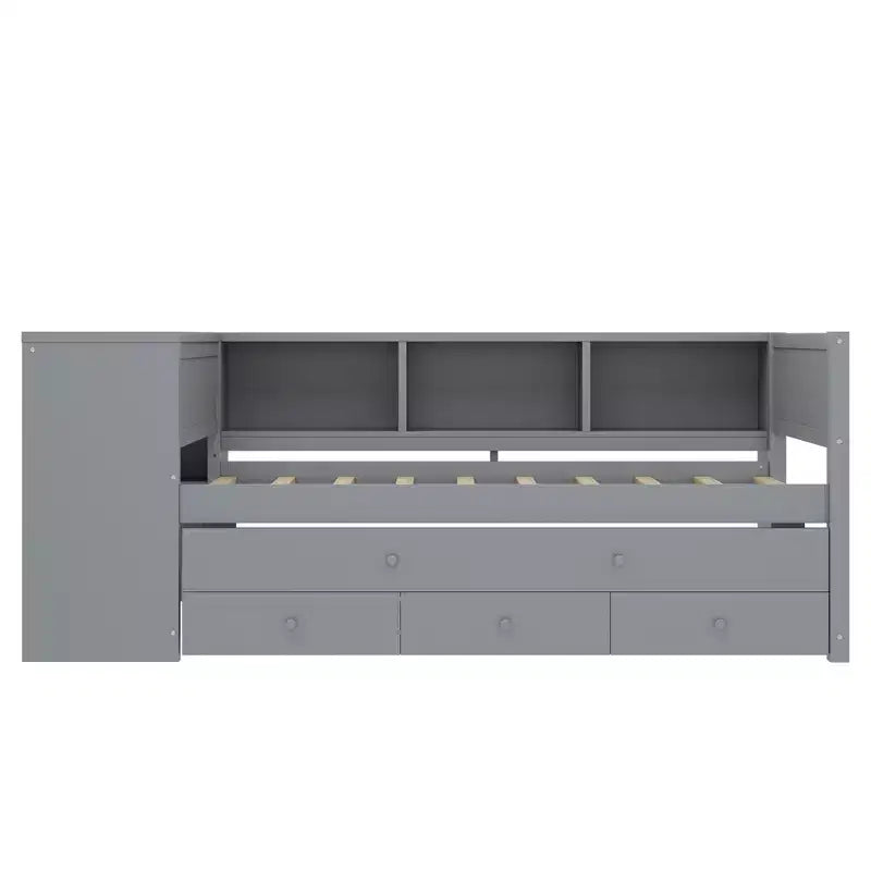 Lit de repos double/grand format avec lit gigogne, cadre de lit en bois avec bureau, tiroirs de rangement et étagères, pas besoin de sommier tapissier