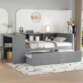 Twin/Full Size Daybed with Trundle, Wood Bed Frame with Desk, Storage Drawers & Shelves, No Box Spring Needed - ModernLuxe