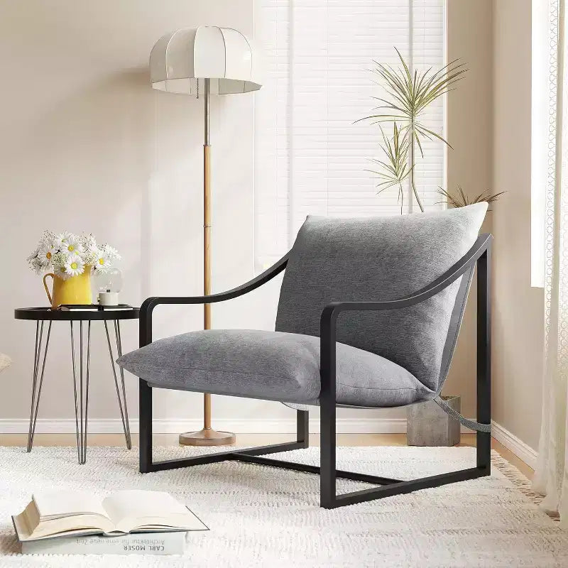 COZONY Modern Accent Chair, Metal Frame Reading Chair Armrest Soft Foam Cushion 280 LBS Upholstered Sling Chair for Living Room Bedroom Lounge