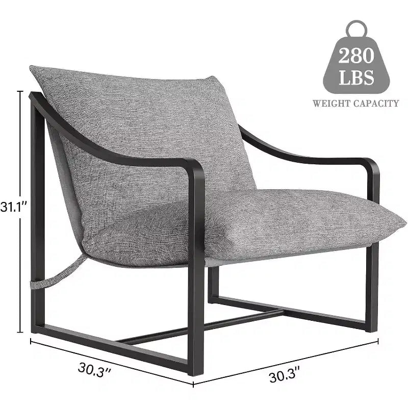 Fauteuil d'appoint moderne, fauteuil de lecture à cadre métallique avec accoudoirs, coussin en mousse souple, chaise longue rembourrée 127 kg pour salon, chambre, salle de détente