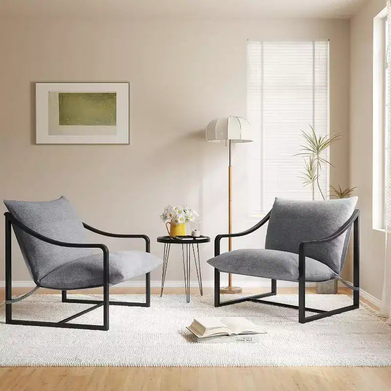 Fauteuil d'appoint moderne, fauteuil de lecture à cadre métallique avec accoudoirs, coussin en mousse souple, chaise longue rembourrée 127 kg pour salon, chambre, salle de détente