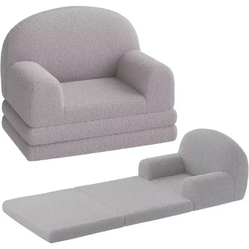 Acekool 2-in-1 Kids Convertible Couch, Soft Teddy Fleece Toddler Chair Transforms into Lounger or Bed, Plush Children's Sofa for Playroom and Nursery