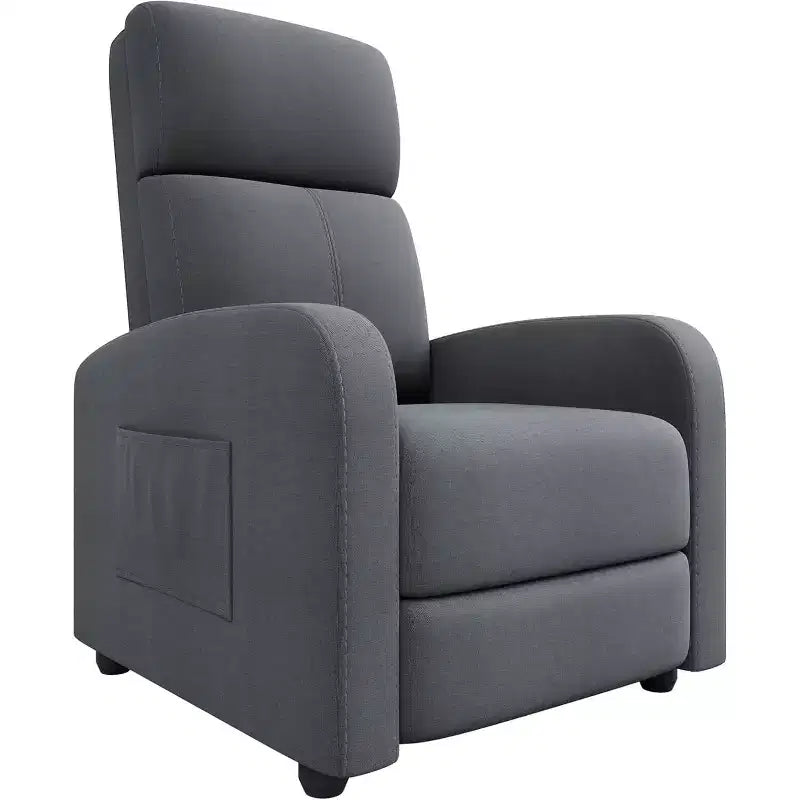 Linen Fabric Manual Recliner Chair, with Side Pocket, High Backrest, Thick Cushion, Adjustable Push Back Recliner, Lounge Chair for Living Room, Gray