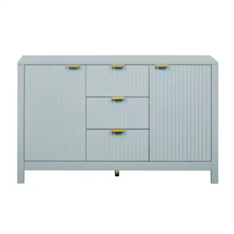 47 Buffet-Bahut Onde Moderne, Meuble de Rangement à 3 Tiroirs avec Texture Cannelée, Portes à Fermeture Douce, Poignées Dorées pour Entrée