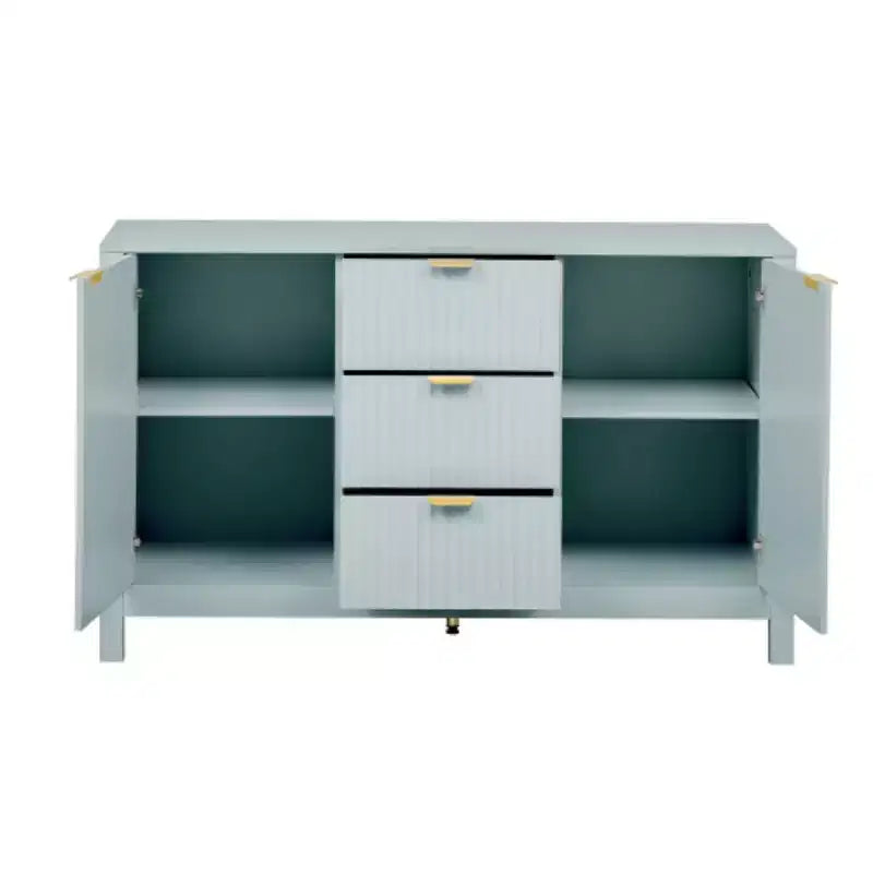 47 Buffet-Bahut Onde Moderne, Meuble de Rangement à 3 Tiroirs avec Texture Cannelée, Portes à Fermeture Douce, Poignées Dorées pour Entrée