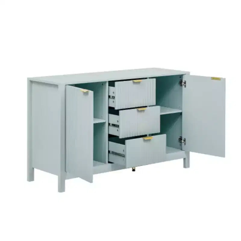 47 Buffet-Bahut Onde Moderne, Meuble de Rangement à 3 Tiroirs avec Texture Cannelée, Portes à Fermeture Douce, Poignées Dorées pour Entrée