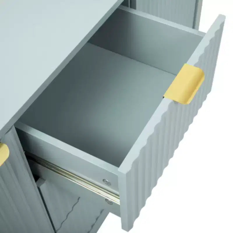 47 Buffet-Bahut Onde Moderne, Meuble de Rangement à 3 Tiroirs avec Texture Cannelée, Portes à Fermeture Douce, Poignées Dorées pour Entrée