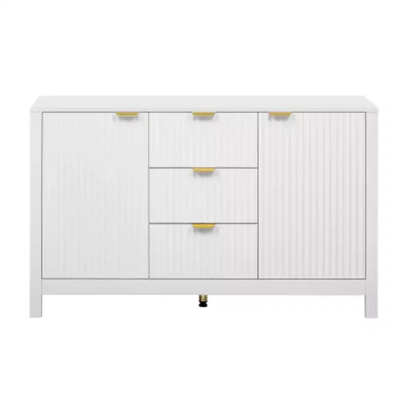 47 Buffet-Bahut Onde Moderne, Meuble de Rangement à 3 Tiroirs avec Texture Cannelée, Portes à Fermeture Douce, Poignées Dorées pour Entrée