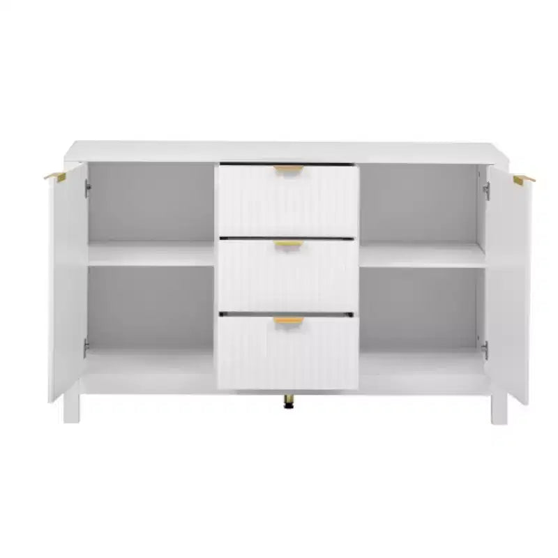 47 Buffet-Bahut Onde Moderne, Meuble de Rangement à 3 Tiroirs avec Texture Cannelée, Portes à Fermeture Douce, Poignées Dorées pour Entrée