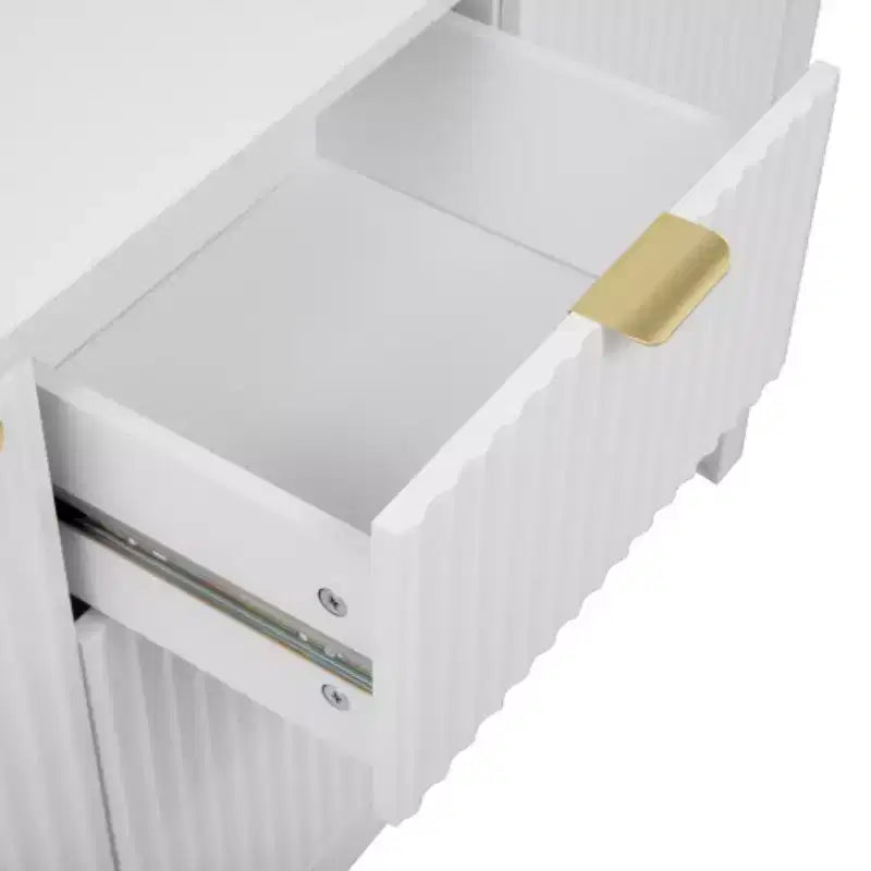 47 Buffet-Bahut Onde Moderne, Meuble de Rangement à 3 Tiroirs avec Texture Cannelée, Portes à Fermeture Douce, Poignées Dorées pour Entrée