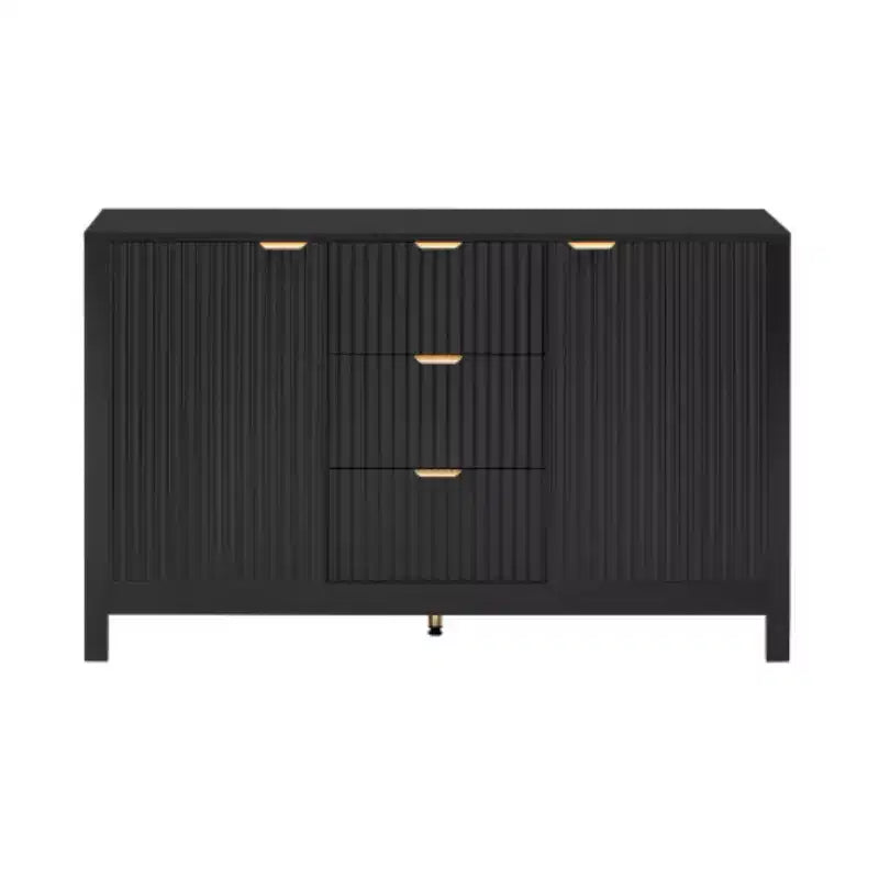 47 Buffet-Bahut Onde Moderne, Meuble de Rangement à 3 Tiroirs avec Texture Cannelée, Portes à Fermeture Douce, Poignées Dorées pour Entrée