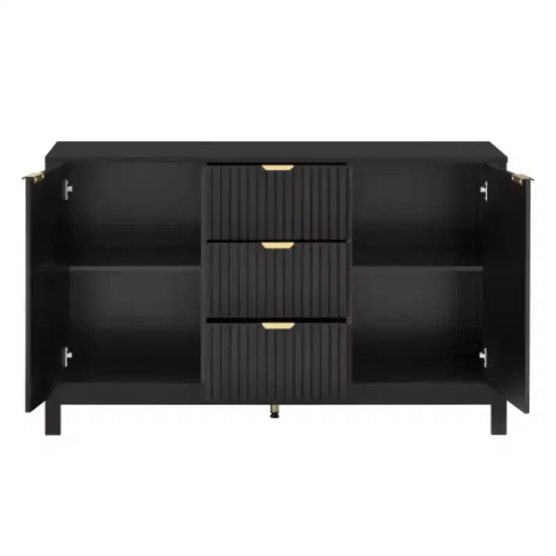 47 Buffet-Bahut Onde Moderne, Meuble de Rangement à 3 Tiroirs avec Texture Cannelée, Portes à Fermeture Douce, Poignées Dorées pour Entrée