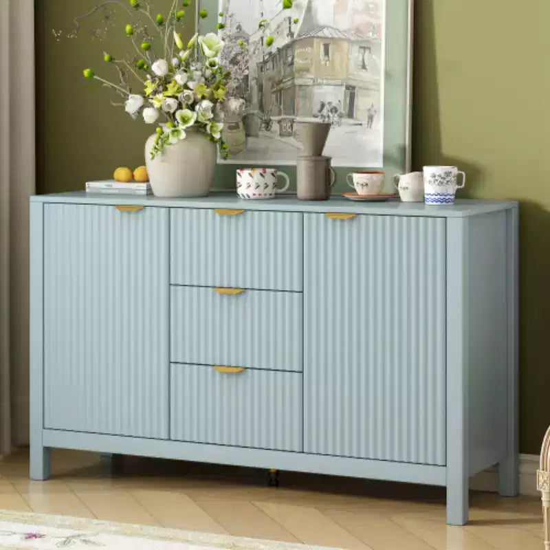 47 Buffet-Bahut Onde Moderne, Meuble de Rangement à 3 Tiroirs avec Texture Cannelée, Portes à Fermeture Douce, Poignées Dorées pour Entrée