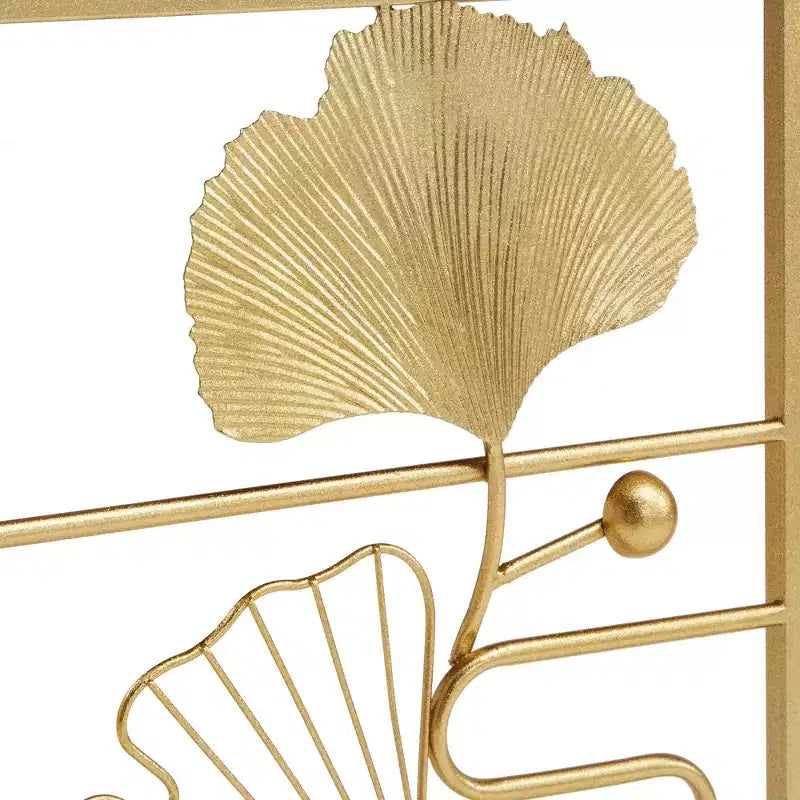 Console en finition dorée, pivoines et ginkgos avec plateau miroir - Or/Miroir