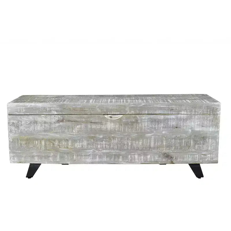 HomeRoots 46 Gray and Black Distressed Solid Wood Storage Bench with Flip Top