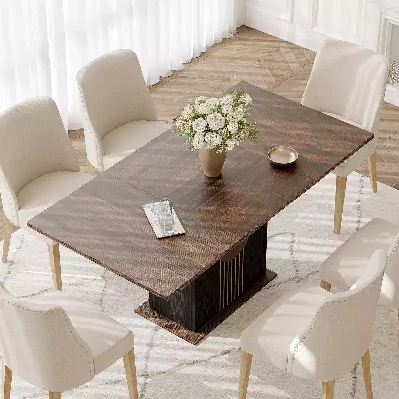 Lantine Rectangle Dining Table for 6, Modern Kitchen Table Set with Heavy Duty Base for Home Dining Room, Brown & Black
