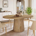 Lantine Oval Dining Table for 6 People, 55.11-Inch Farmhouse Kitchen Dinner Table with Cylindrical Pedestal (Light Brown)