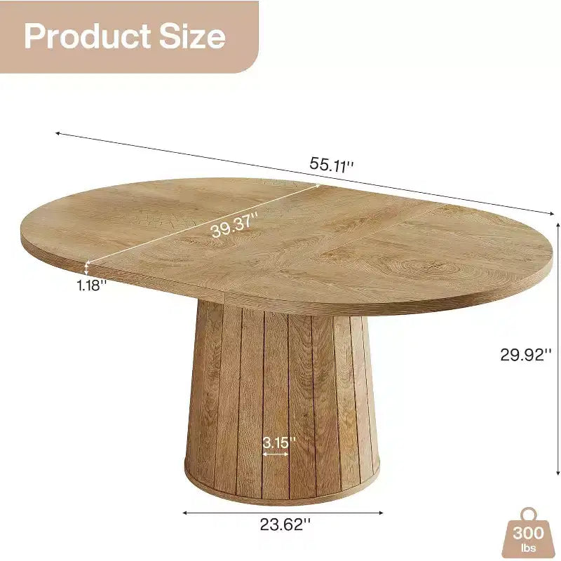 Table à manger ovale pour 6 personnes, table de cuisine de ferme de 140 cm avec pied cylindrique (marron clair)