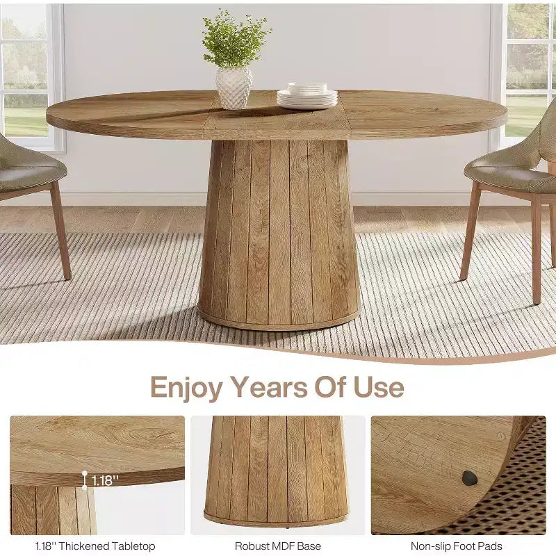 Table à manger ovale pour 6 personnes, table de cuisine de ferme de 140 cm avec pied cylindrique (marron clair)