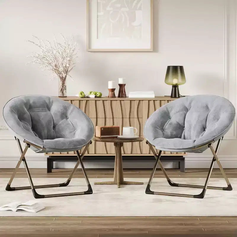 Rocking Chair , Oversized Saucer Chair with Plush Cushion & Gold Metal Frame, Indoor/Outdoor Moon Chair for Living Room, Bedroom, Gray(2pcs)