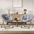 Rocking Chair , Oversized Saucer Chair with Plush Cushion & Gold Metal Frame, Indoor/Outdoor Moon Chair for Living Room, Bedroom, Gray(2pcs)