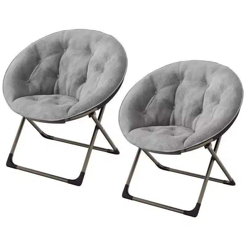 Fauteuil à bascule, Fauteuil lune surdimensionné avec coussin moelleux et cadre en métal doré, Chaise lune intérieure/extérieure pour salon, chambre, gris (2 pièces)