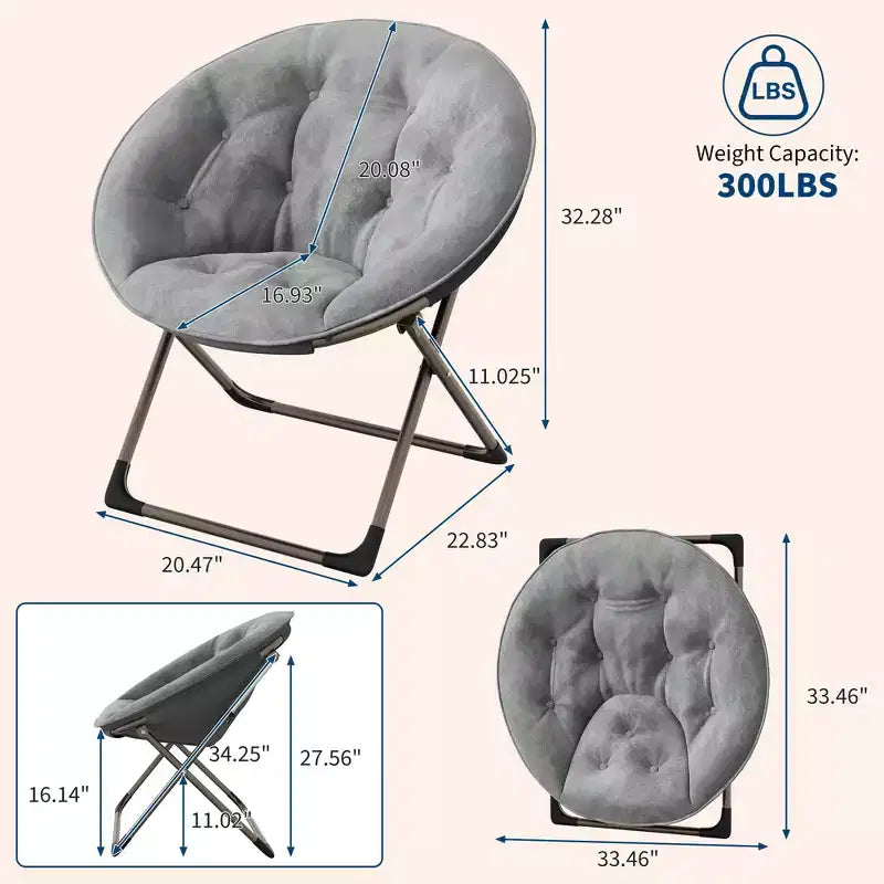 Fauteuil à bascule, Fauteuil lune surdimensionné avec coussin moelleux et cadre en métal doré, Chaise lune intérieure/extérieure pour salon, chambre, gris (2 pièces)