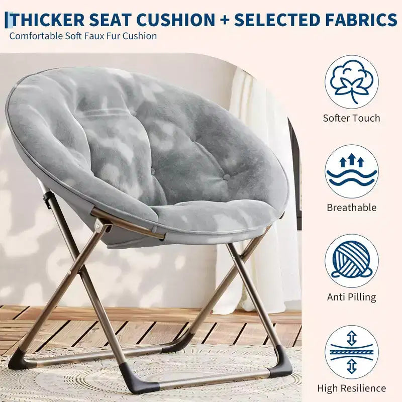 Fauteuil à bascule, Fauteuil lune surdimensionné avec coussin moelleux et cadre en métal doré, Chaise lune intérieure/extérieure pour salon, chambre, gris (2 pièces)