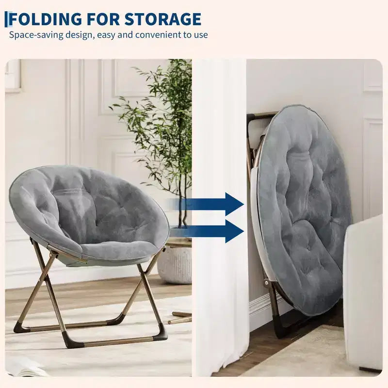 Fauteuil à bascule, Fauteuil lune surdimensionné avec coussin moelleux et cadre en métal doré, Chaise lune intérieure/extérieure pour salon, chambre, gris (2 pièces)