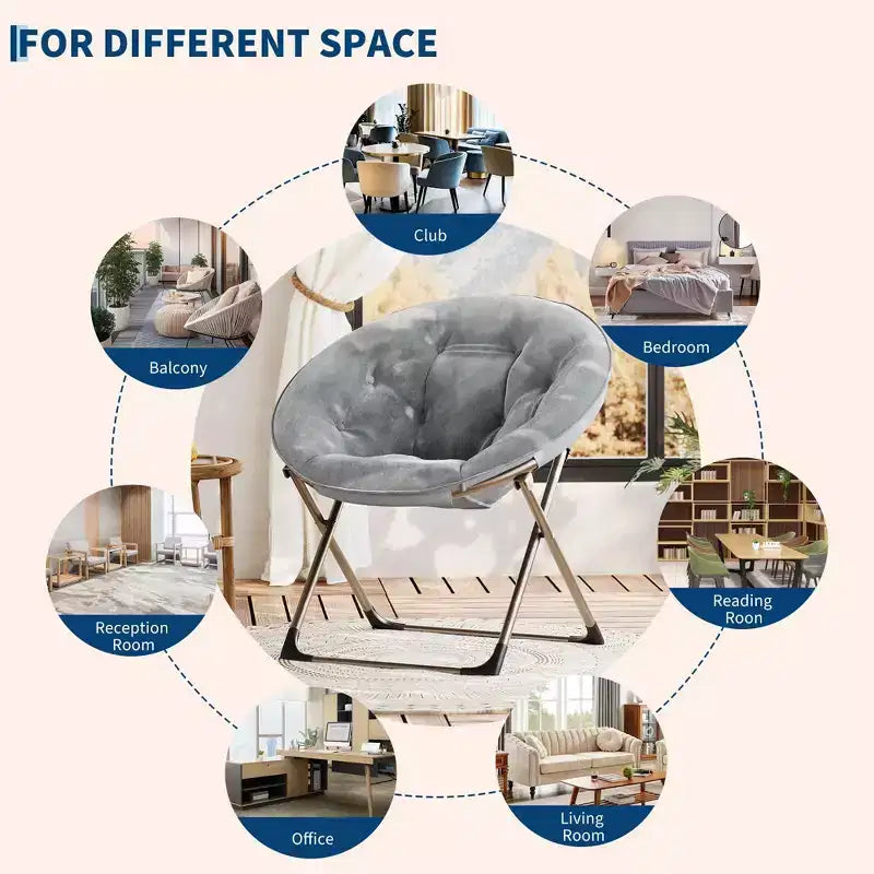 Fauteuil à bascule, Fauteuil lune surdimensionné avec coussin moelleux et cadre en métal doré, Chaise lune intérieure/extérieure pour salon, chambre, gris (2 pièces)