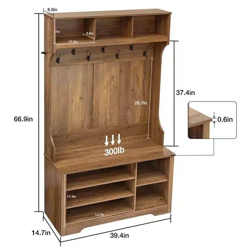 7 patères, portemanteau avec banc de rangement, crochets à vêtements et meuble à chaussures pour entrée/couloir