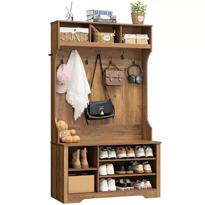 7 patères, portemanteau avec banc de rangement, crochets à vêtements et meuble à chaussures pour entrée/couloir