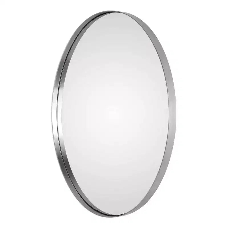 Miroir Mural Décoratif Ovale pour Coiffeuse Cadre en Acier Nickel Brossé Plaqué Moderne 20 Pouces de Large pour Salle de Bain Chambre Salon