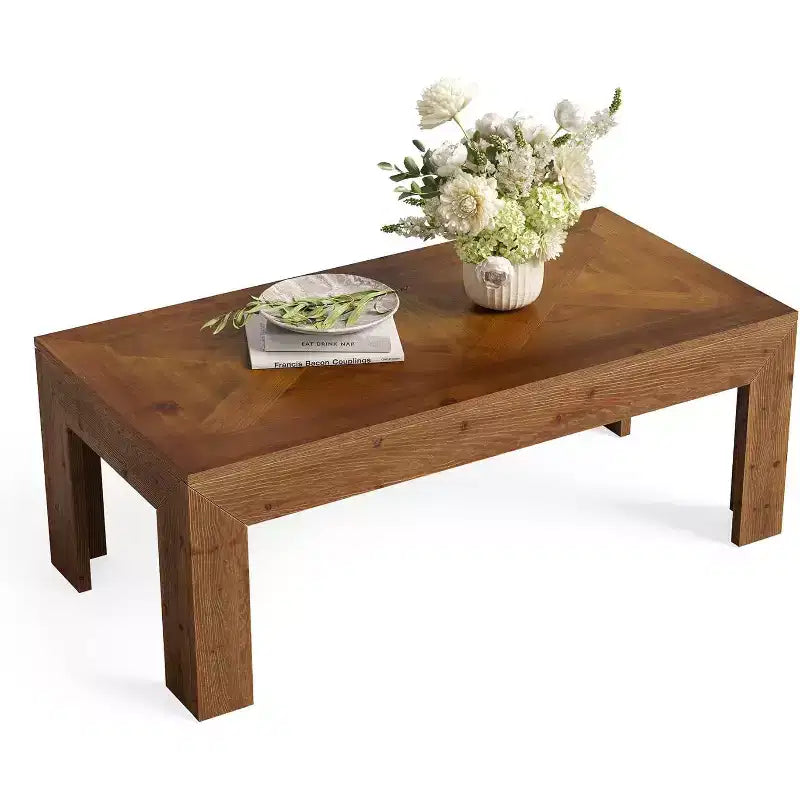Lantine Rectangular Coffee Table, 47-Inch Solid Wood Living Room Tea Table, Vintage Center Cocktail Table for Apartment, Office