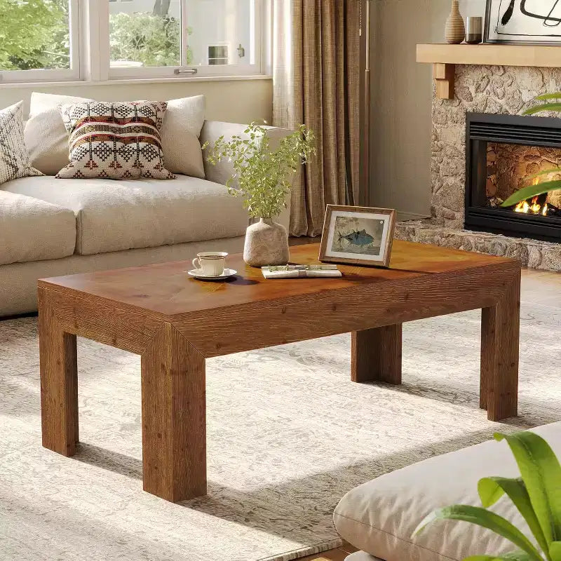 Table basse rectangulaire, table à thé de salon en bois massif de 119 cm, table de cocktail centrale vintage pour appartement, bureau