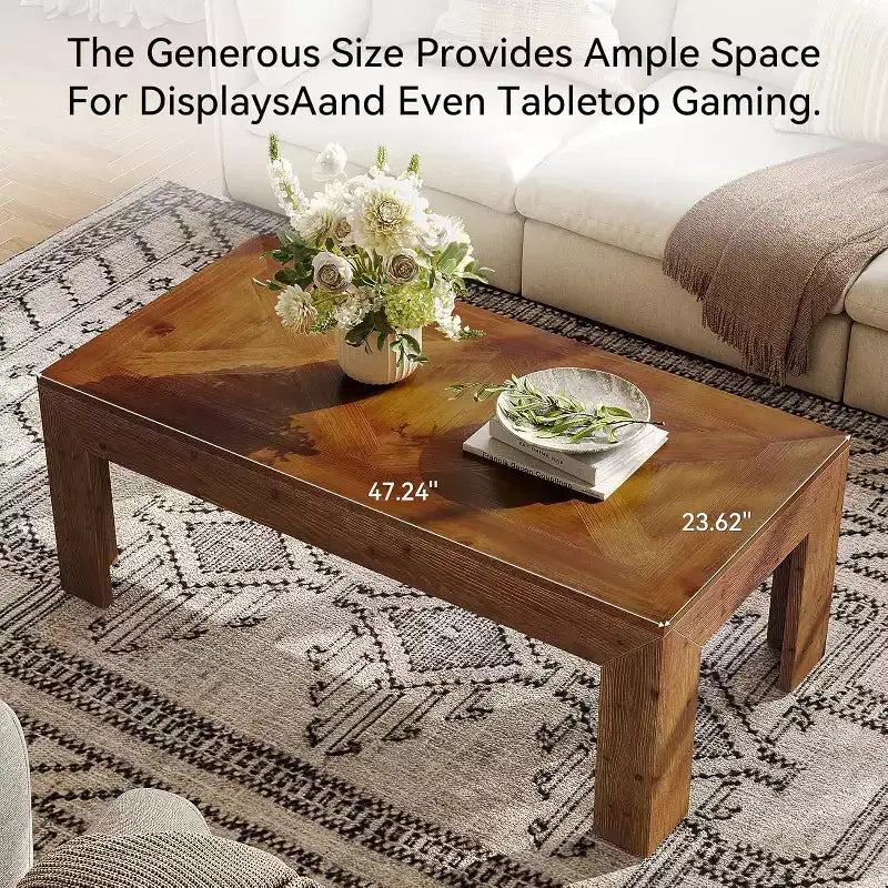 Table basse rectangulaire, table à thé de salon en bois massif de 119 cm, table de cocktail centrale vintage pour appartement, bureau