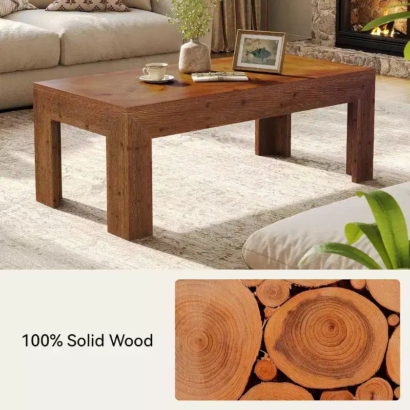 Table basse rectangulaire, table à thé de salon en bois massif de 119 cm, table de cocktail centrale vintage pour appartement, bureau