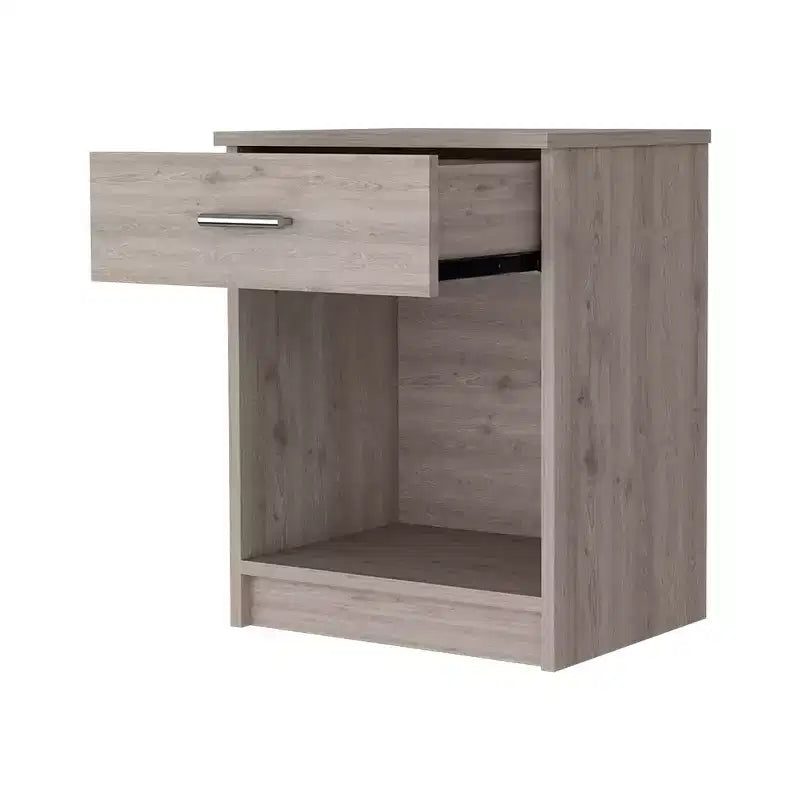 Conçue pour un usage quotidien pratique, cette table de chevet avec un tiroir, une tablette inférieure et un plateau supérieur offre un look moderne et un rangement fonctionnel.