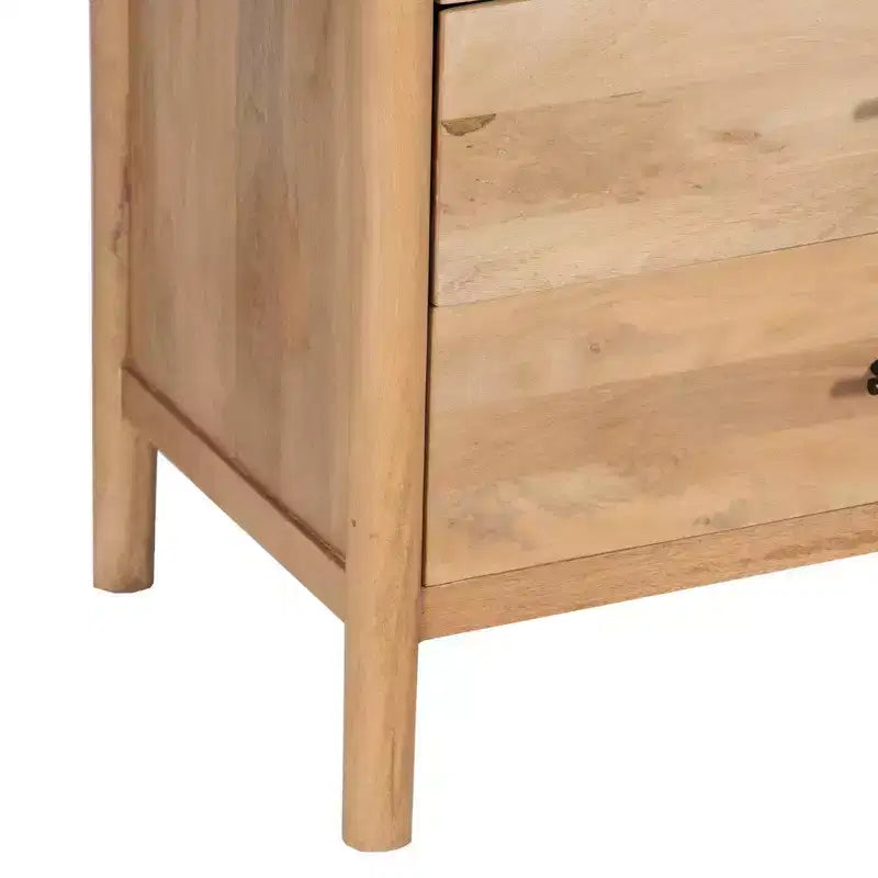Commode de 168 cm de large, 6 tiroirs, en manguier blanc et chêne naturel fabriquée à la main