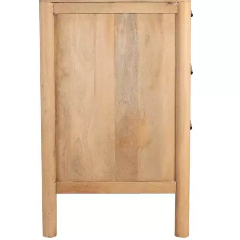 Commode de 168 cm de large, 6 tiroirs, en manguier blanc et chêne naturel fabriquée à la main