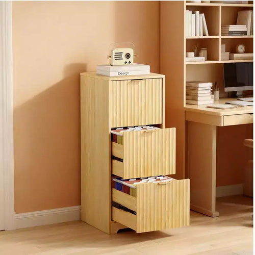 Karl Home3 Drawer Wooden File Cabinet Wood Grain Finish Fluted Design