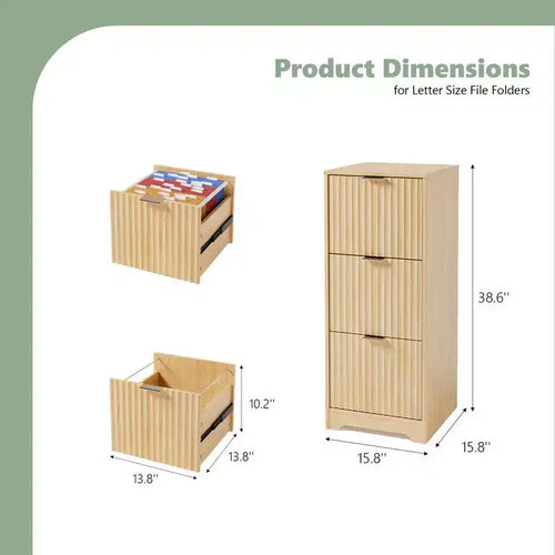 Classeur en bois à 3 tiroirs finition grain de bois design cannelé