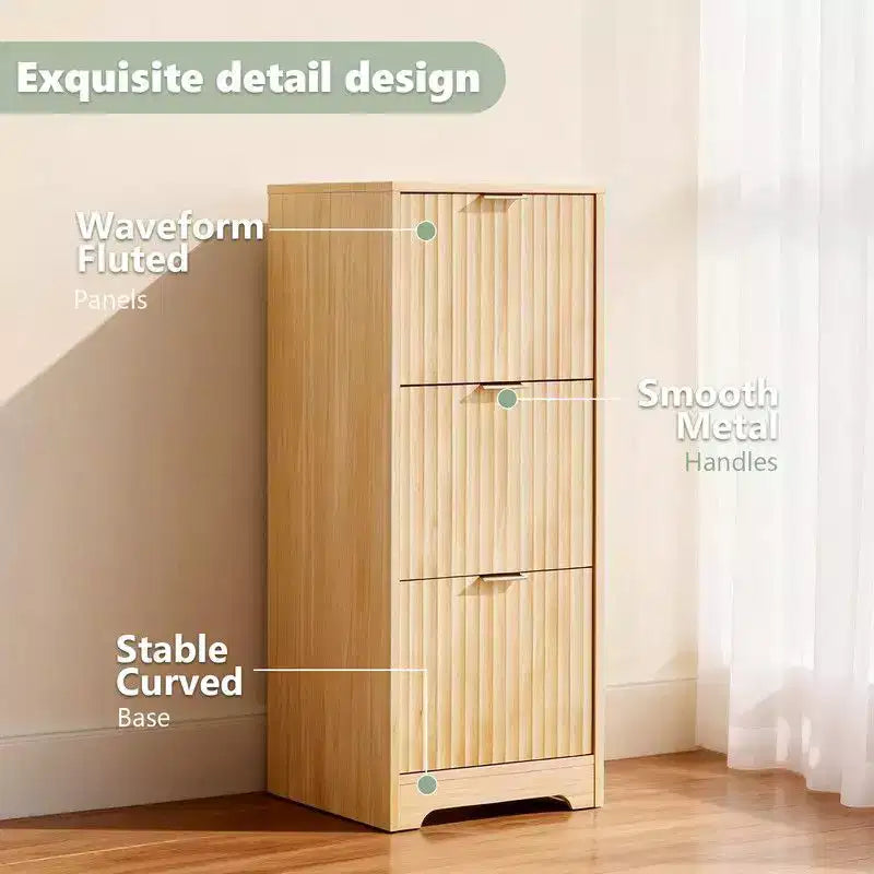 Classeur en bois à 3 tiroirs finition grain de bois design cannelé